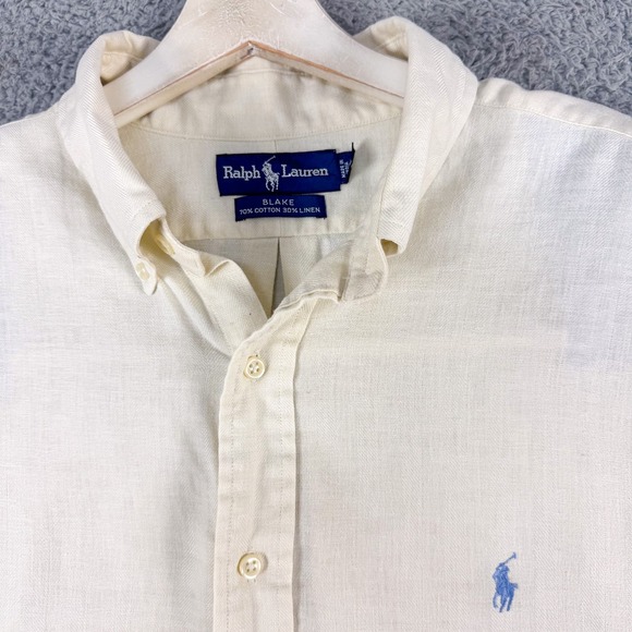 Ralph Lauren Shirt Mens XL Yellow Button Down Blake 70% Cotton 30% Linen Classic - Picture 3 of 10